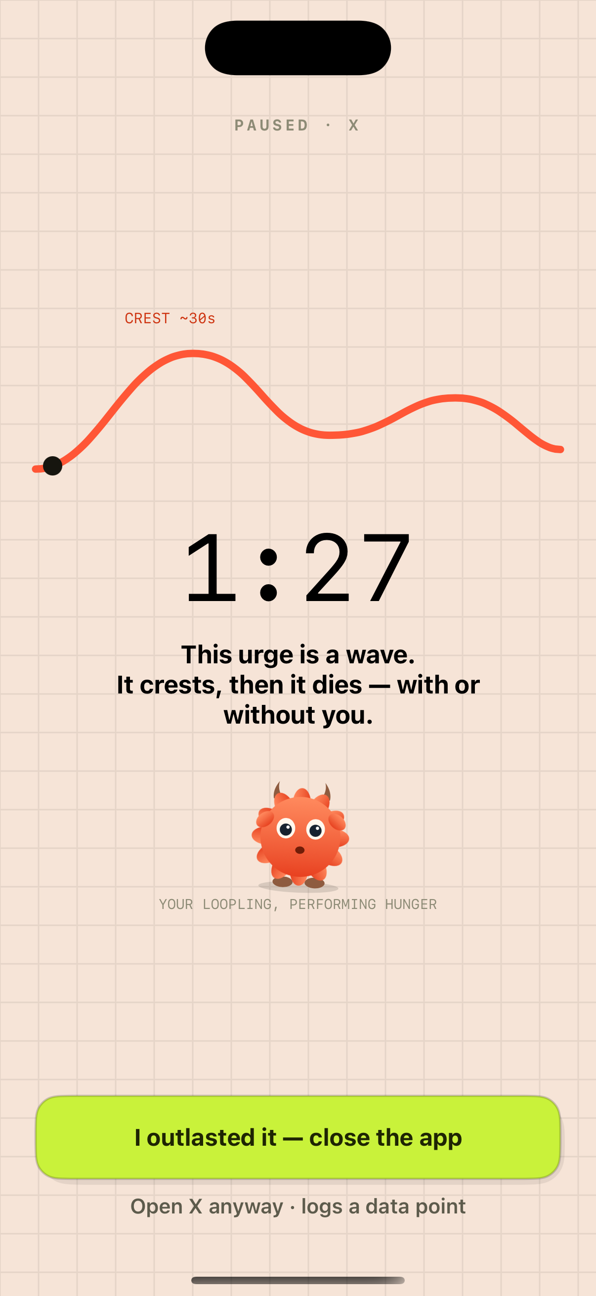 The real Unloop Pause screen